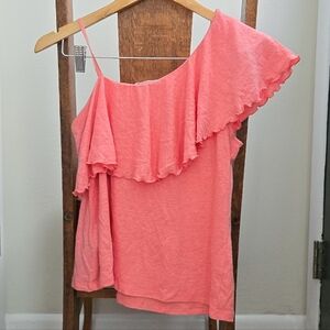 GAP linen blend coral pink one off the shoulder flowy blouse top
